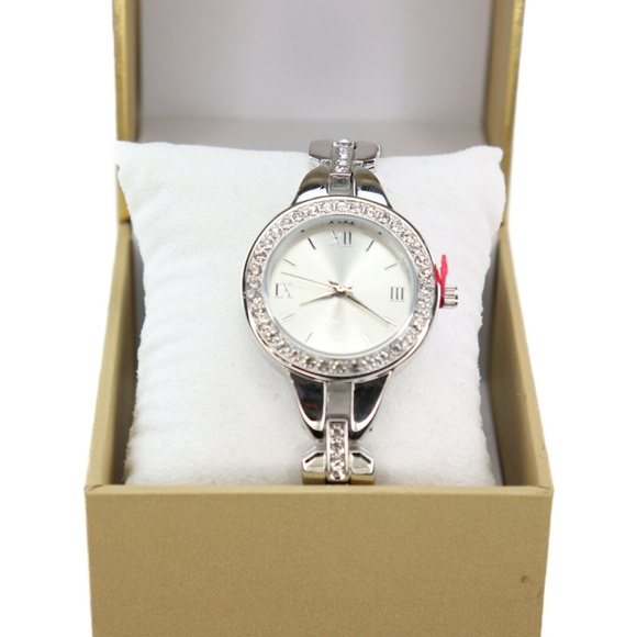 Charter Club Accessories - Charter Club Womens Silver-Tone Crystal Watch